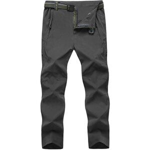 Men's Lightweight Hiking Pants with Belt 5 Zip Pockets Waterproof Quick-Dry Trav